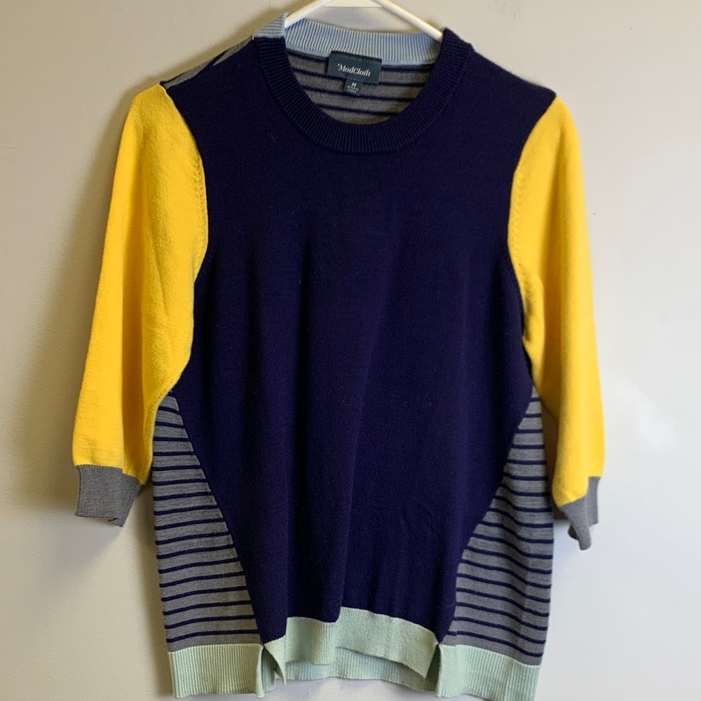 Modcloth Colorblock Crewneck Sweater in Navy, Yellow, Gray, Mint